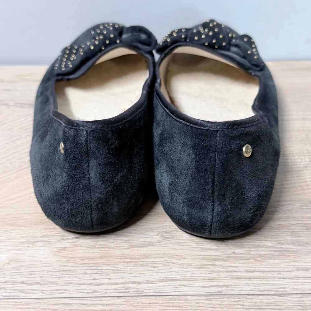 UGG Australia‎ Alloway Studded Bow Ballet Flats 9.5 Black Suede Shearling Lined